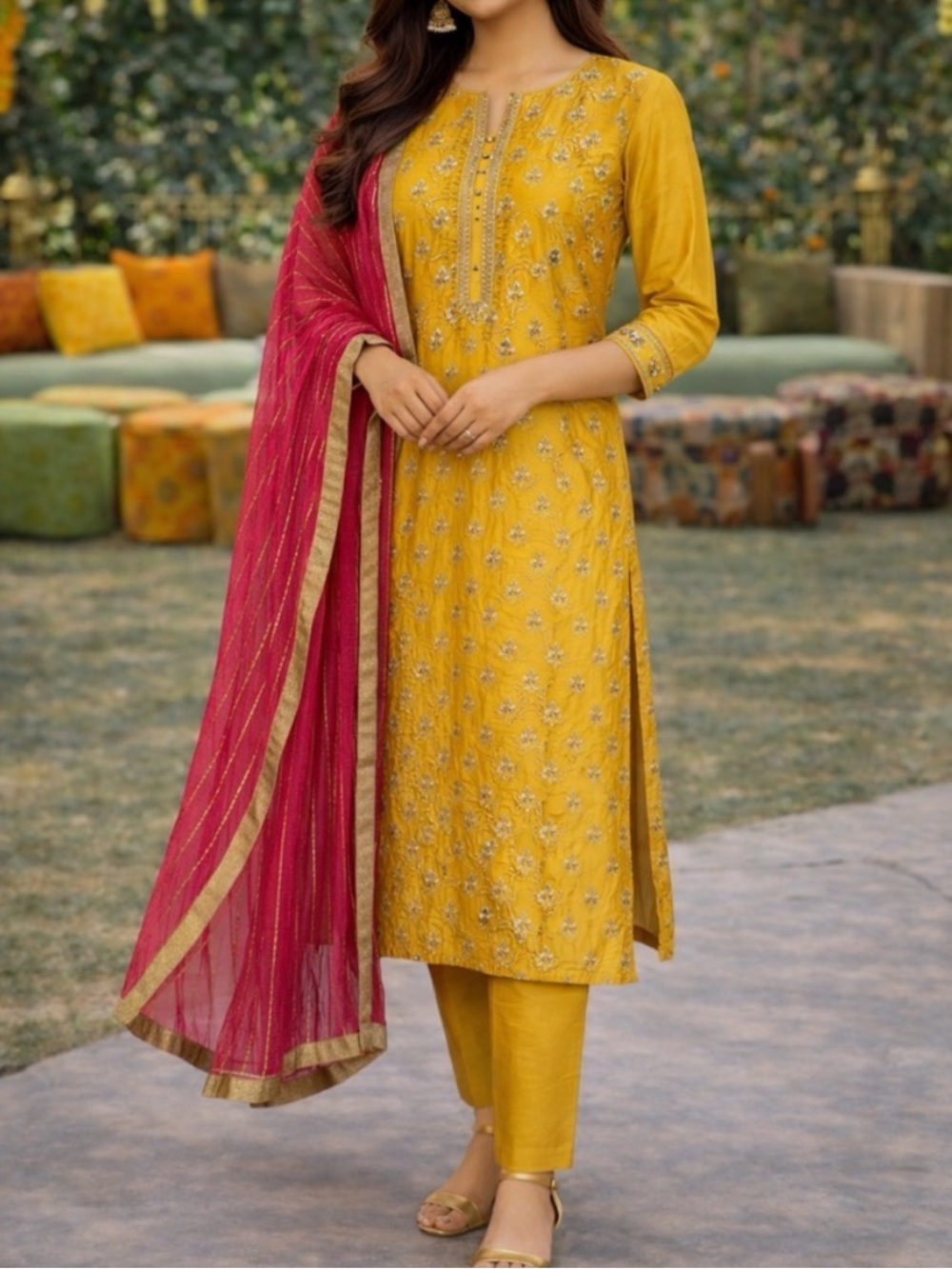 Brand new Indian Pakistani Yellow heavy Embroidered Kurta Set for wedding & Fest